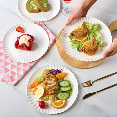 MUCHII 300 Count 9 Inch Paper Plates, Disposable Dinner Plates Bulk, White Plate Uncoated for Parties, Catering, Picnics, ...