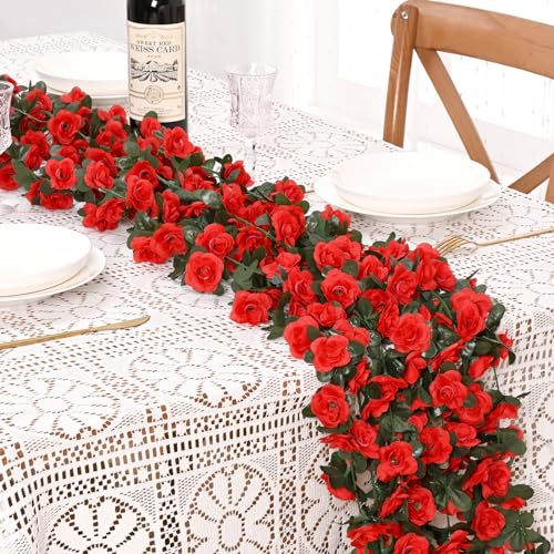 BLEUM CADE 2Pcs 16.4Ft Flower Garland Artificial Rose Vines for Bedroom, Cute Fake Hanging Flower Vines Floral Garland Dec...