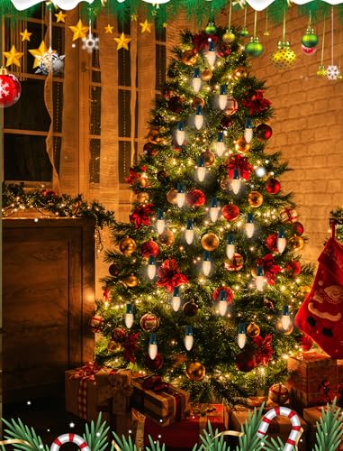 Romasaty C7 LED Christmas Lights, 25Ft Vintage C7 Christmas Lights with 27 LED Clear Bulbs, Hanging Connectable String Lig...