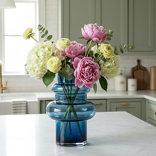 Lvases Clear Blue Bubble Glass Flower Vase, Modern Boho Ins Style Vase for Hydroponic Plants Bouquet, for Home Room Office...