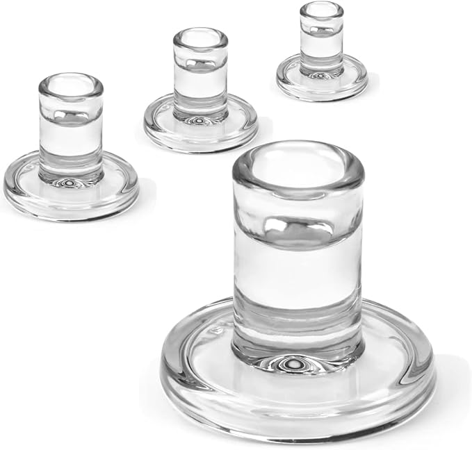 AGLARY 4pcs Taper Candle Holders, Glass Crystal Candlestick Holders Bulk, Clear Candle Holders for Dining Table Centerpiece