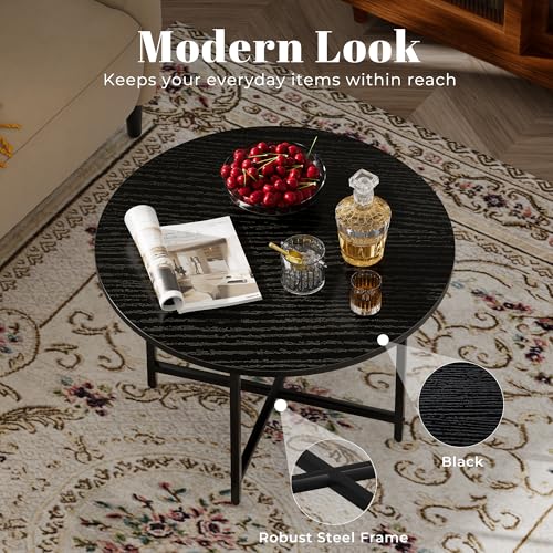 FAMIDGE Round Coffee Table, Small Coffee Tables for Living Room, Coffe Table with Metal Frame, Floor Table Desk for Sittin...