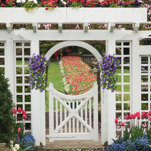 ZFProcess 2PCS Artificial Hanging Flowers, Fake Hanging Plants Violet Vines UV Resistant for Wall Home Room Garden Wedding...