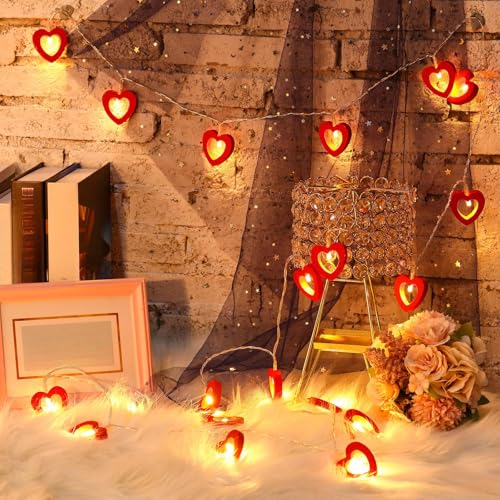 Mudder Valentine's Day Wooden Heart String Lights LED Fairy Hanging Love Lights Lamp Battery Operated Valentine's Day Deco...