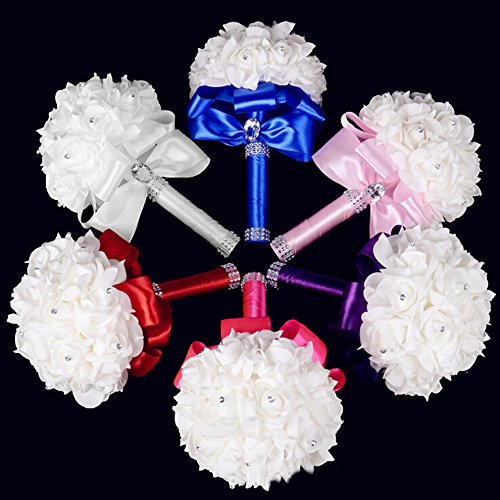 Eldwviz Wedding Bouquets for Bride, Wedding Bouquet Bridesmaid，Bridesmaid Holding Flowers for Wedding Decoration (White+Wh...