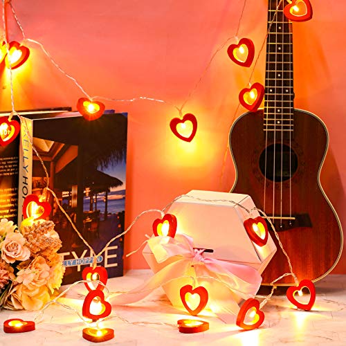 Mudder Valentine's Day Wooden Heart String Lights LED Fairy Hanging Love Lights Lamp Battery Operated Valentine's Day Deco...