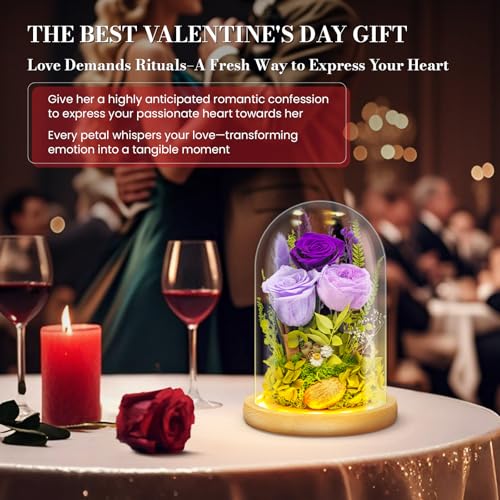 Forever Flowers Preserved Roses Prime Delivery For Women, Glass Dome Light Up Preserved Flowers , Christmas Anniversary Th...