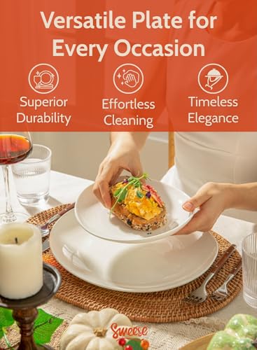 Sweese Porcelain 7.8 Inch Dessert Plates Set of 6 - White Salad Plates, Appetizer Plates, Small Plates - Dishwasher, Micro...