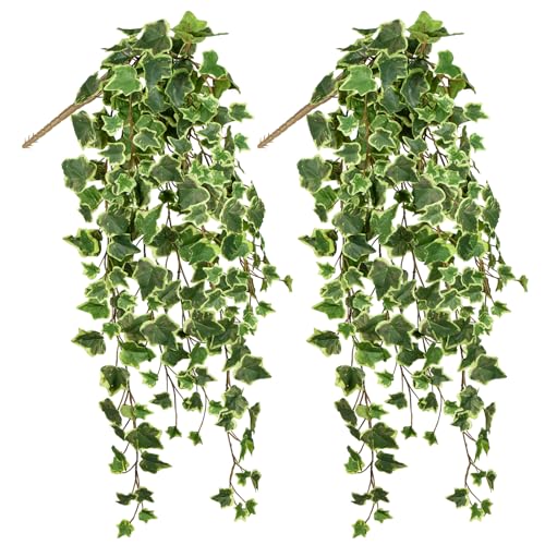 Hollyone 2pcs Artificial Hanging Plants 35.4" Fake Ivy Vine Faux Ivy Leaves Fire and UV Resistant Hanging Plant Wall Green...