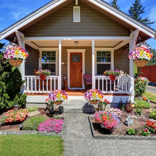 Ouddy Decor Artificial Hanging Flowers with Basket, Fake Silk Hanging Flowers in Coconut Lining Basket Faux Hanging Plants...