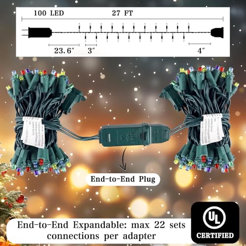 Heyworld 100 LED Slow Twinkle Christmas Lights, 5mm Wide Angle Soft Glow UL Certified 27ft String Lights - Connect Up to 2...
