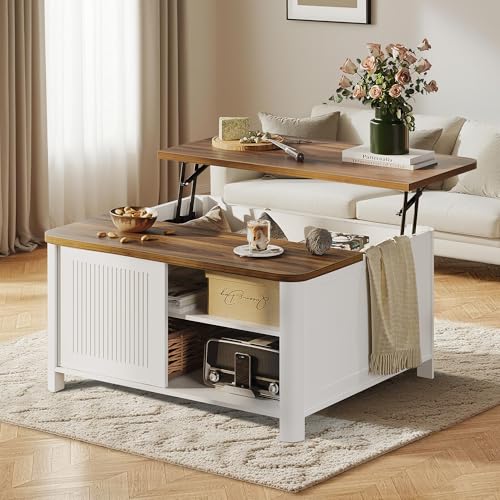 Decofy Lift Top Coffee Table with Storage, 31.5" Mid Century Modern Square Coffee Tables for Living Room, Large Hidden Sto...