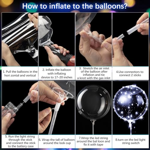 Vinsot 30 Pack LED Bobo Balloons Light Up Balloons Clear Helium Bubble Bobo Glow with String Lights for Parties Birthday W...