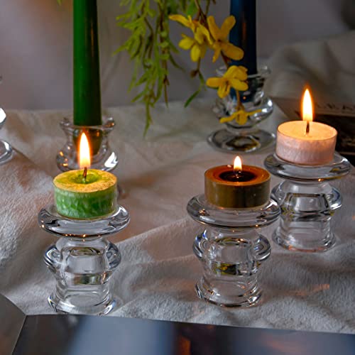 Clear Glass Candlestick Holders, Set of 2 Taper Candle Holders for Wedding, Decoration and Dinning
