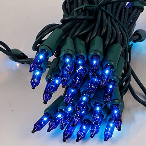 Blue Christmas Lights Indoor Outdoor, 33FT 150 Count Incandescent Mini Halloween String Lights, 120V UL Certified Green Wi...