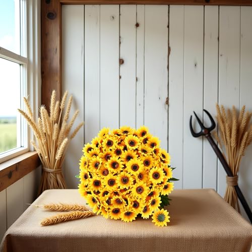 WsjiaboFux 100Pcs Yellow Artificial Flower Heads Mini Fake Sunflower Decorative Fabric Flowers Craft Floral Embellishments...