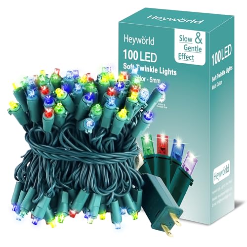 Heyworld 100 LED Slow Twinkle Christmas Lights, 5mm Wide Angle Soft Glow UL Certified 27ft String Lights - Connect Up to 2...