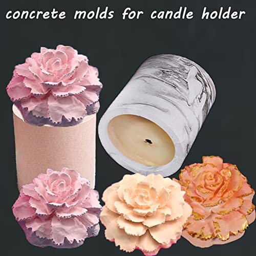 Hydrangea Carnation Flower Candle Soap Silicone Mold,Candle Jar Molds Silicone Cement with Lid,Concrete Vessels Moulds for...