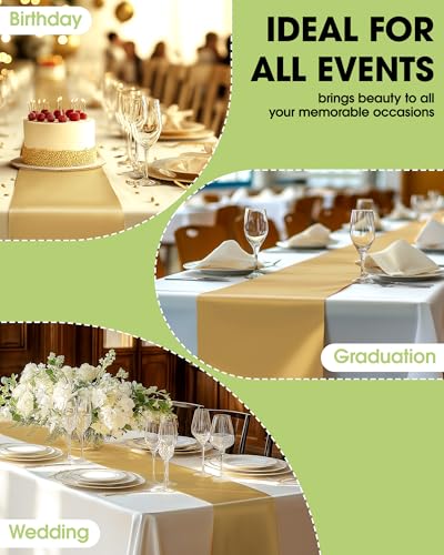Pureegg Gold Plastic Table Runners - 10 Pack, 14'' x 108'', Water Resistant & Disposable Centerpiece Decorations for Table...