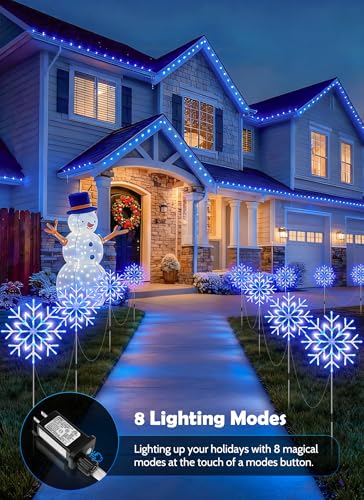 Brightown Large Snowflake Pathway Lights,10-Pack 34" Outdoor Snowflake Christmas Lights Decor for Yard, 8 Modes Sidewalk M...