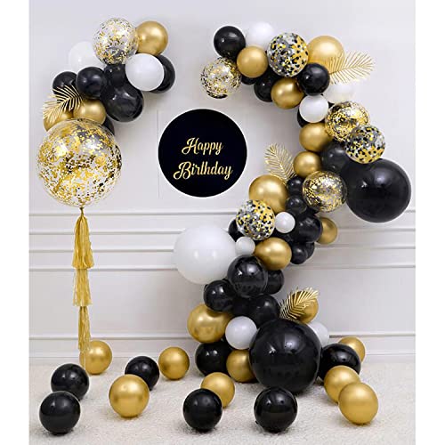 Zesliwy Black Gold Confetti Balloons 50 pack - 12 Inch Gold White and Black Confetti Balloons with Ribbons for Graduation ...