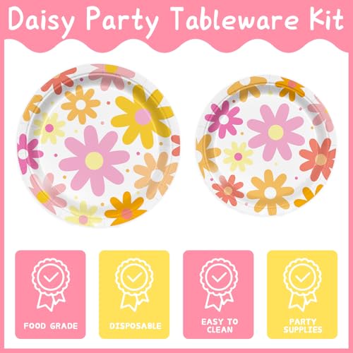 236pcs Groovy Daisy Party Supplies Daisy Plates Napkins Flower Tablecloth Banner Balloons Daisy Boho Paper Cups Dinner Tab...