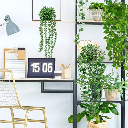 Palonu Artificial Hanging Plants for Shelf, 4 Pack Fake Potted Greenery Plant Faux Mandala Vine, String of Pearls, Ivy Vin...