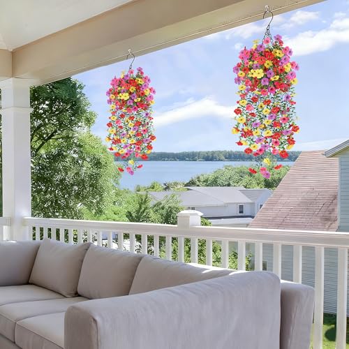 AmberFun Artificial Flowers for Outdoors, UV Resistant 2 Bundles Fake Silk Flowers for Outside, Realistic Faux Plants for ...