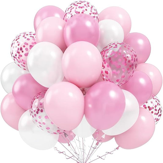 Balloons Pink and White, 60 Packs 12 Inch Light Pink White Balloons with Confetti Balloons for Birthday Party Decorations ...