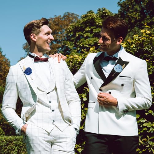 MECCANIXITY 6 Pcs Groom Boutonnieres Rose Boutonnieres Pins for Men Wedding Ceremony Anniversary Prom Formal Party, Beige(...