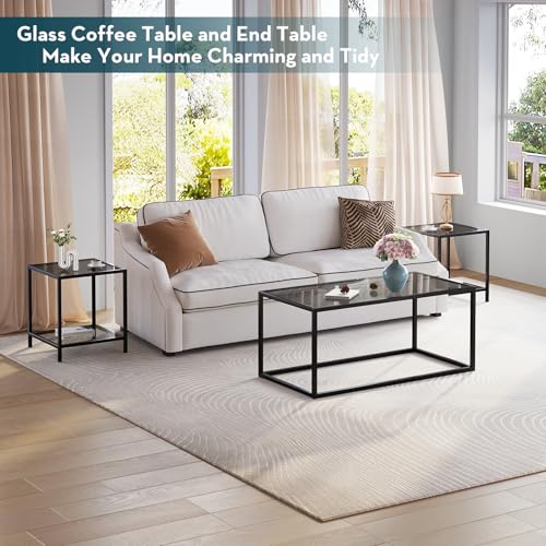 SAYGOER Glass Coffee Table Modern Coffee Tables Simple Rectangular Center Table with Open Space for Living Room Home Offic...