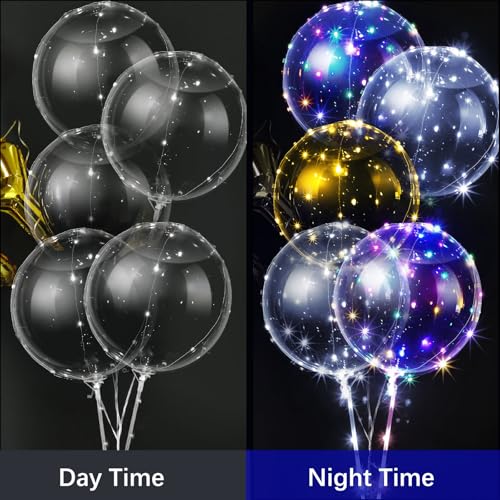 Vinsot 30 Pack LED Bobo Balloons Light Up Balloons Clear Helium Bubble Bobo Glow with String Lights for Parties Birthday W...