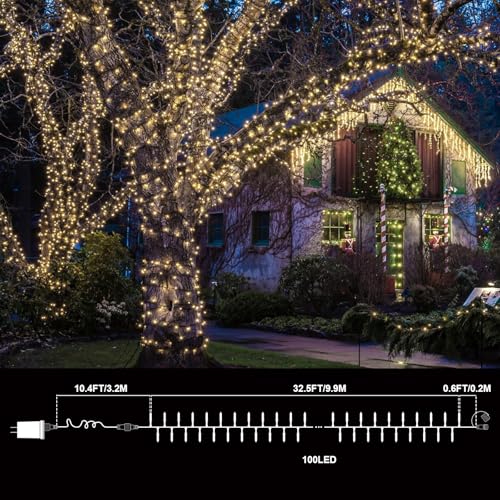 LAMPHOME Warm White Christmas Mini Lights, 32.5FT 100 LED String Lights with 16 Light Modes, Fairy Lights Plug in for Outd...