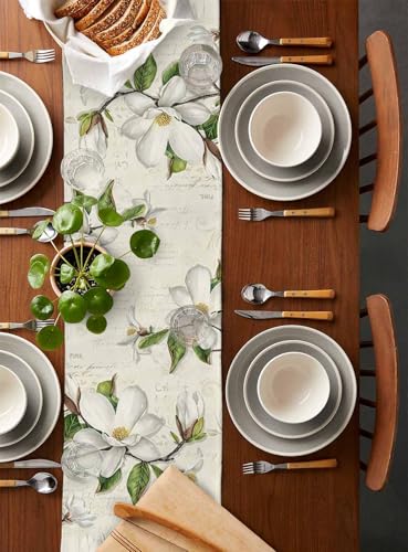 Vintage Floral Spring Table Runners 120 Inches Long, Rustic Botanical Table Runner Dresser Scarf, White Flower Farmhouse K...