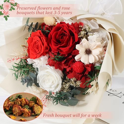 Flowers for Delivery Prime Preserved Flowers Bouquet with Vase That Last 3-5 Years Real Forever Flowers Red Rose Bouquet f...