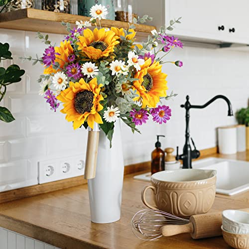 CEWOR Artificial Sunflowers Fake Cemetery Flowers for Grave Bouquet with Sunflowers for Bridal Bouquets Wedding Centerpiec...