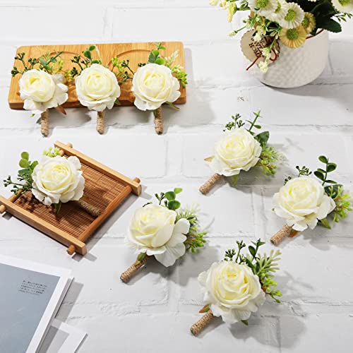 Sherr 12 Pcs Rose Boutonniere for Men Wedding Corsage Rose Groom and Groomsmen Boutonniere with Artificial Flower for Rust...