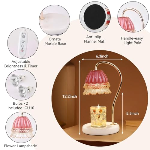 TownTime Candle Warmer Lamp with Timer,Gifts for Mom,Marble Base and Glass lampshade,a Beautiful Flower Candle Lamp with 2...