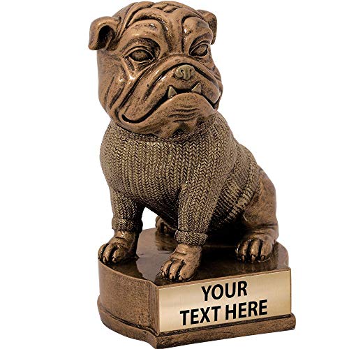 Crown Awards 4.5" Bulldog Sculpture, Custom Resin Mascot Trophies with Customized Engraving Prime