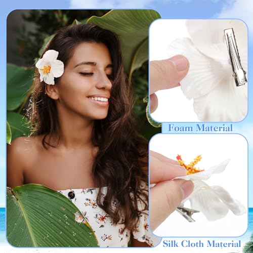 10 Pcs Hawaiian Flower Hair Clips for Women, Plumeria Hibiscus Hair Clips, Artificial Flower Clips 3.5 Inch Hair Accessori...