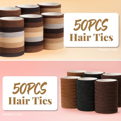 822PCS Elastic Hair Ties, IKOCO Hair Bands Hair Accessories for Girls with Hair Clips, Neutral Colors