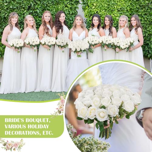 Rowfad 60 Pcs Artificial Roses Bulk Velvet Silk White Roses White Roses for Wedding Centerpieces Bridal Bouquet Mohter's D...