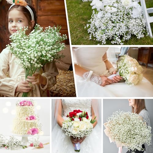 MERIXMAS Babys Breath Artificial Flowers, Real Touch Babys Breath Flowers Artificial Bulk for Wedding Decor, White Fake Fl...