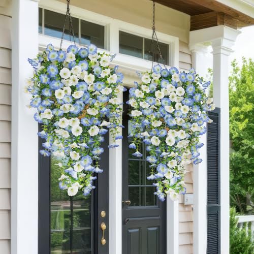 ACRYCS 3 Pcs Artificial Hanging Flowers for Outdoors Morning Glory Artificial Flowers Spring Summer Decoration UV Resistan...