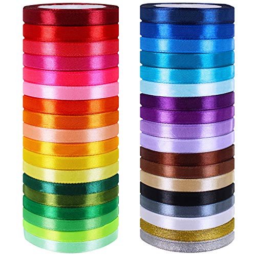 36 Colors 900 Yards Satin Metallic Glitter Ribbons Rolls for Craft, Embellish Decorative Ribbons 2/5" Wide for Floral Bouq...