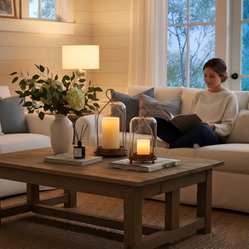 Hurricane Glass Candle Holders, Modern Farmhouse Coffee Table Decorations, Candle Holders for Pillar Candles Set of 2, Dec...