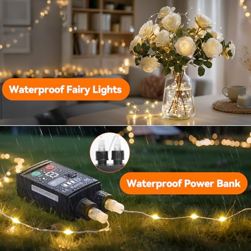 Lakumu 2-in-1 Rechargeable Fairy Lights Battery Operated, 66FT(2×33) Twinkle Lights with Remote & Timer, 200 LED String Li...