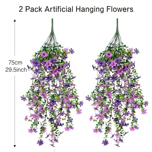 QCQHDU Artificial Hanging Flowers for Outdoors,2Pcs Fake Hanging Plants 29.5 Inch Long for Spring Summer Decoration,UV Res...