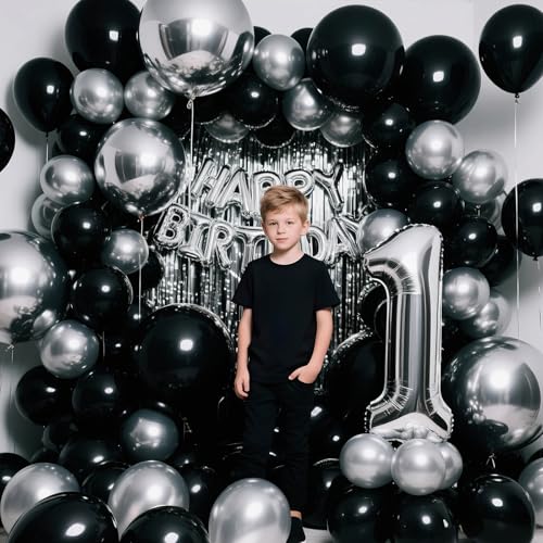 110pcs Black Balloon 12 inch, Black Latex Balloons for Birthday Party Baby Shower Wedding(with 2 Ribbons).