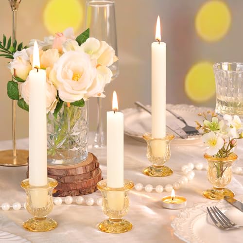 sunnyfuture 10pcs Gold Candlestick Holders, Glass Taper Candle Holders for Table Centerpiece Decor, Wedding, Birthday, Gift